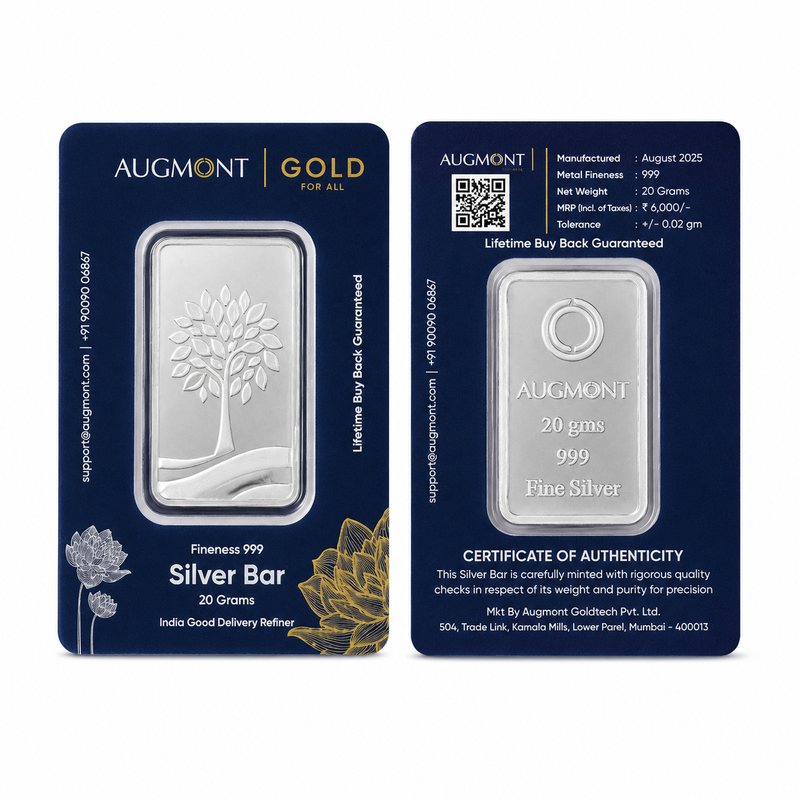 Augmont 20 Gram Silver Bar— 999 Fine