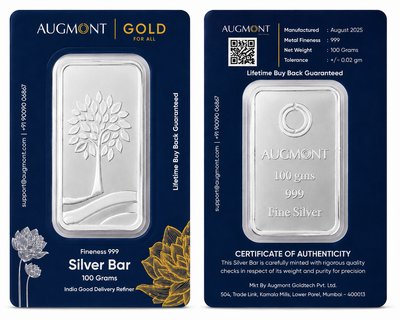 Augmont 100 Gram Silver Bar— 999 Fine